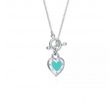 Collar de mujer de plata esmaltada azul con colgante de corazón de amor turquesa Return To Tiffany