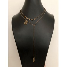 Christian Dior Collar de cadena de eslabones dobles con colgante cuadrado y motivo de CD de abeja de latón para mujer