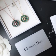 Christian Dior Rose Des Vents Mujer Verde Estrella de ocho puntas Colgante Collar de diamantes Oro amarillo / Oro rosa