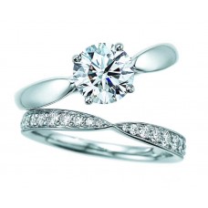 Anillo de compromiso dos en uno de cuatro patas para mujer con banda de plata con diamantes completos de Tiffany Love