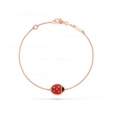 Van Cleef Arpels Lucky Long Pulsera Alas Cerradas Mariquita Oro Rosa Cornalina Ónix