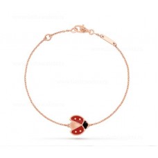 Van Cleef Arpels Lucky Long Pulsera Alas Abiertas Mariquita Oro Rosa Cornalina Ónix