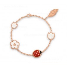 Van Cleef Arpels Pulsera larga Lucky Oro rosa Cornalina y nácar Ónix 5 motivos