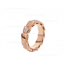 Anillo mediano BVLGARI con forma de víbora Serpenti en oro rosado de 18 k con semipavé de diamantes