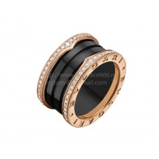 Anillo Bvlgari B.zero1 de 4 bandas en oro rosa y cerámica negra con pavé de diamantes en los bordes