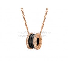 Collar Bvlgari B.zero1 de oro rosa y cerámica negra con colgante de pavé de diamantes