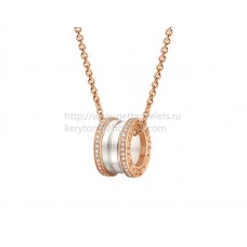 Collar Bvlgari B.zero1 de oro rosa y cerámica blanca con colgante de pavé de diamantes