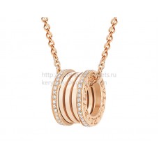 Colgante con cadena Bvlgari B.zero1 en oro rosa con pavé de diamantes en los bordes