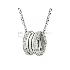 Colgante con cadena Bvlgari B.zero1 en oro blanco con pavé de diamantes en los bordes