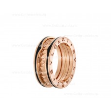 Anillo Bvlgari B.zero1 Rock de dos bandas en oro rosa de 18 quilates con espiral tachonada e inserciones de cerámica negra en los bordes