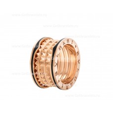 Anillo Bvlgari B.zero1 Rock de cuatro bandas en oro rosa de 18 quilates con espiral tachonada e inserciones de cerámica negra en los bordes