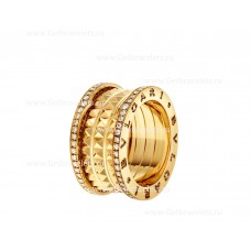 Anillo Bvlgari B.zero1 Rock de cuatro bandas en oro amarillo de 18 quilates con espiral tachonada y pavé de diamantes en los bordes