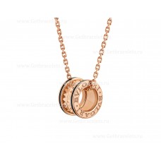 Collar Bvlgari B.zero1 Rock con colgante de oro rosa de 18 quilates con inserciones de cerámica negra en espiral tachonadas en los bordes