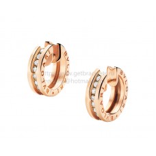 Pendientes de aro pequeños Bvlgari B.zero1 de oro rosa y pavé de diamantes
