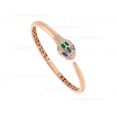 Brazalete Bvlgari Serpenti de oro rosa de 18 quilates con elementos de malaquita y ojos de zafiro azul y pavé de diamantes