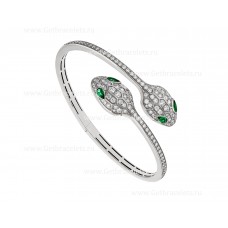 Brazalete Bvlgari Serpenti de oro blanco de 18 quilates con ojos de esmeralda y pavé de diamantes