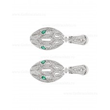 Pendientes Bvlgari Serpenti de oro blanco de 18 quilates con pavé de diamantes y ojos de esmeralda