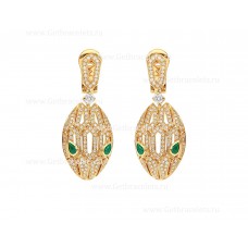 Pendientes Bvlgari Serpenti de oro amarillo de 18 quilates con pavé de diamantes y ojos de malaquita