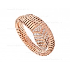 Brazalete de una sola espiral Bvlgari Serpenti Tubogas en oro rosa de 18 quilates engastado con pavé de diamantes en la cabeza y la cola