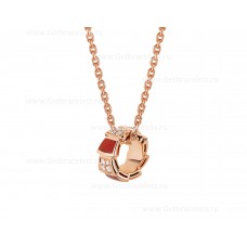 Collar Bvlgari Serpenti Viper de oro rosa de 18 quilates con elementos de cornalina y pavé de diamantes en el colgante