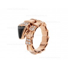 Anillo de una vuelta Bvlgari Serpenti Viper en oro rosado de 18 quilates con elementos de ónix negro y semipavé de diamantes