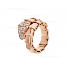 Anillo de una vuelta Bvlgari Serpenti Viper en oro rosa de 18 quilates con pavé de diamantes
