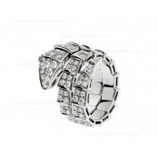 Anillo de dos vueltas Bvlgari Serpenti Viper en oro blanco de 18 quilates con pavé de diamantes