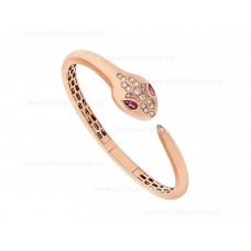 Pulsera Bvlgari Serpenti en oro rosa de 18 quilates engastada con ojos de rubelita y semipavé de diamantes en la cabeza y la cola
