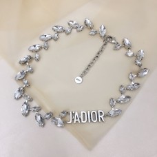 Christian Dior Plata JADIOR Charm Marquesa Diamantes Mujeres Collar Cyrstal Blanco