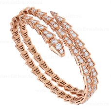 Brazalete Bvlgari Serpenti Viper de dos vueltas en oro rosa de 18 quilates engastado con pavé de diamantes