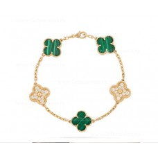 Van Cleef Arpels Pulsera Alhambra 5 motivos Con Diamantes y Malaquita