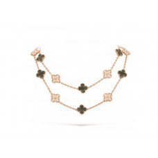 Collar Largo Van Cleef Arpels Alhambra 20 Motivos Nácar Gris Con Diamantes