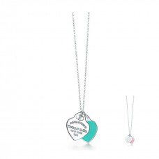 Collar con colgante de doble etiqueta de corazón en plata azul Tiffany, joyería para mujer