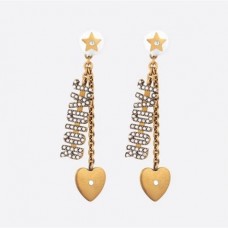 Christian Dior JADIOR Pendientes colgantes de perlas blancas con colgante de corazón JADIOR y pavé de diamantes de metal con acabado dorado antiguo