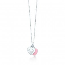 Tiffany Co Collar esmaltado con etiqueta de doble corazón Return To Plata 925 Rosa/Rojo