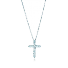 Colgante de cruz Tiffany con diamantes, collar de cadena de plata de ley, joyería de fiesta para mujer