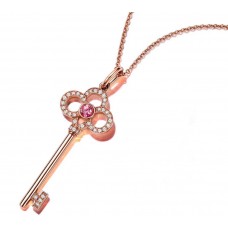 Tiffany Keys Mini corona llave encanto cristal rosa oro rosa diamantes collar plata
