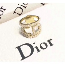Anillo Dior de perlas blancas con motivo CD de oro amarillo para fiesta