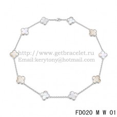 Collar Van Cleef Arpels Alhambra Oro blanco 10 motivos Nácar blanco 45cm