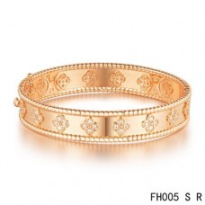 Brazalete Van Cleef Arpels Perlee Clover de oro rosa con diamantes-modelo pequeño