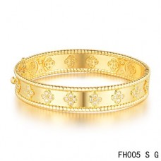 Brazalete Van Cleef Arpels Perlee Clover de oro amarillo con diamantes - Modelo pequeño