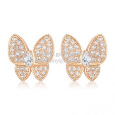 Pendientes Van Cleef Arpels Flying Two Butterflies en oro rosa con pavé de diamantes
