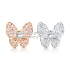 Pendientes Van Cleef Arpels Flying Two Butterflies en oro blanco rosa con pavé de diamantes