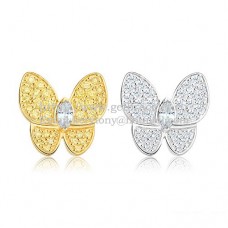 Pendientes Van Cleef Arpels Flying Two Butterflies en oro blanco amarillo con pavé de diamantes