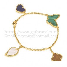 Van Cleef Arpels Lucky Alhambra 4 Motivos Pulsera Oro Amarillo Con Combinación De Piedras 005