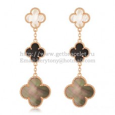 Pendientes Van Cleef Arpels Magic Alhambra 3 Motivos Oro Rosa Con Combinación De Piedras