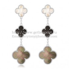 Pendientes Van Cleef Arpels Magic Alhambra 3 Motivos Oro Blanco Con Combinación De Piedras