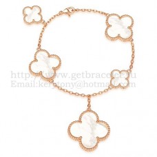 Pulsera Van Cleef Arpels Magic Alhambra 5 Motivos Oro Rosa Con Nácar Blanco