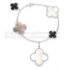 Pulsera Van Cleef Arpels Magic Alhambra 5 Motivos Oro Blanco Con Nácar Gris Blanco Ágata Negra