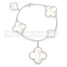 Pulsera Van Cleef Arpels Magic Alhambra 5 Motivos Oro Blanco Con Nácar Blanco